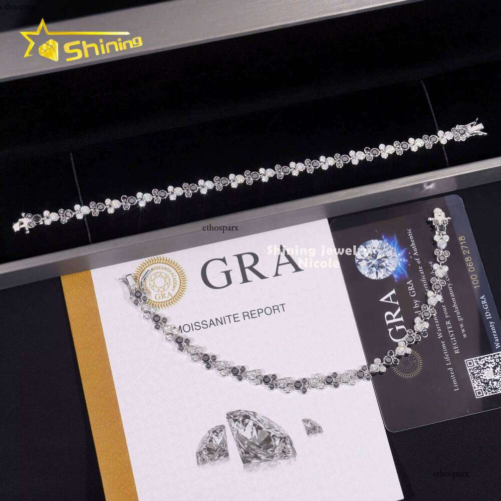 New Design Cute Black Mixed White Dia Custom Fashion Sterling Sier Moissanite Bracelet