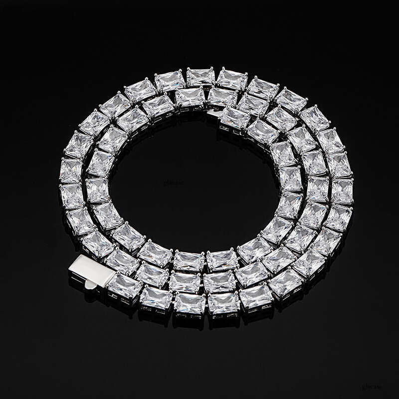 INS Hip-Hop Micro-Paved Square Moissanite chain Spring Clasp Tennis Chain Necklace Jewelry