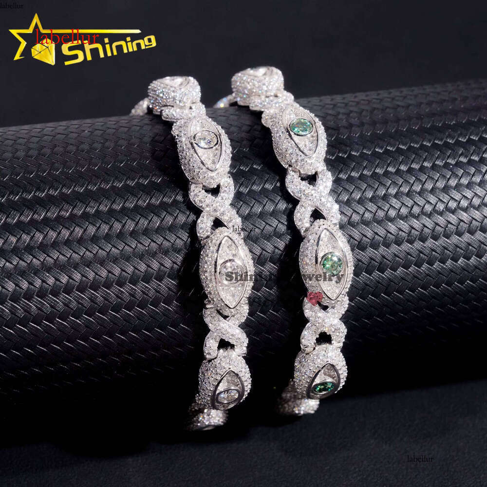 Hot Selling Hip Hop Cuban Sier 8MM Width VVS Moissanite Dia Evil Eye Link Bracelet for Men