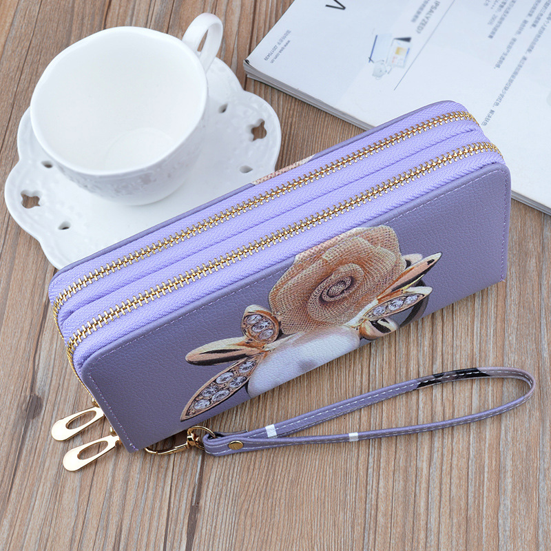New Double Zipper Clutch Wallet For Women Long Soft Leather Wallet Fashionable Printed Large Capacity Designer Bag Double Layer Luxury Bag Wallet Phon