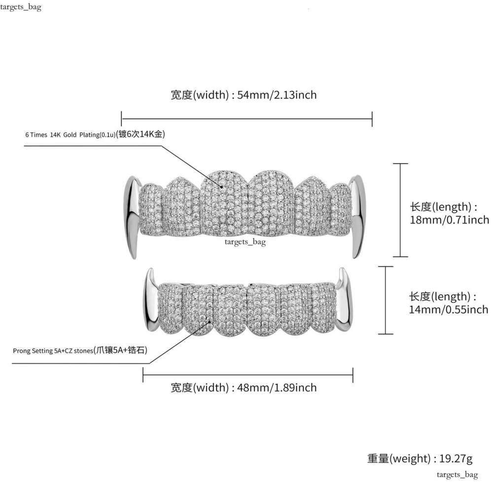 Vampire Fangs Set Full Dia Hip-Hop Cosplay Personality Costume Teeth Bracelet Accessories Rap
