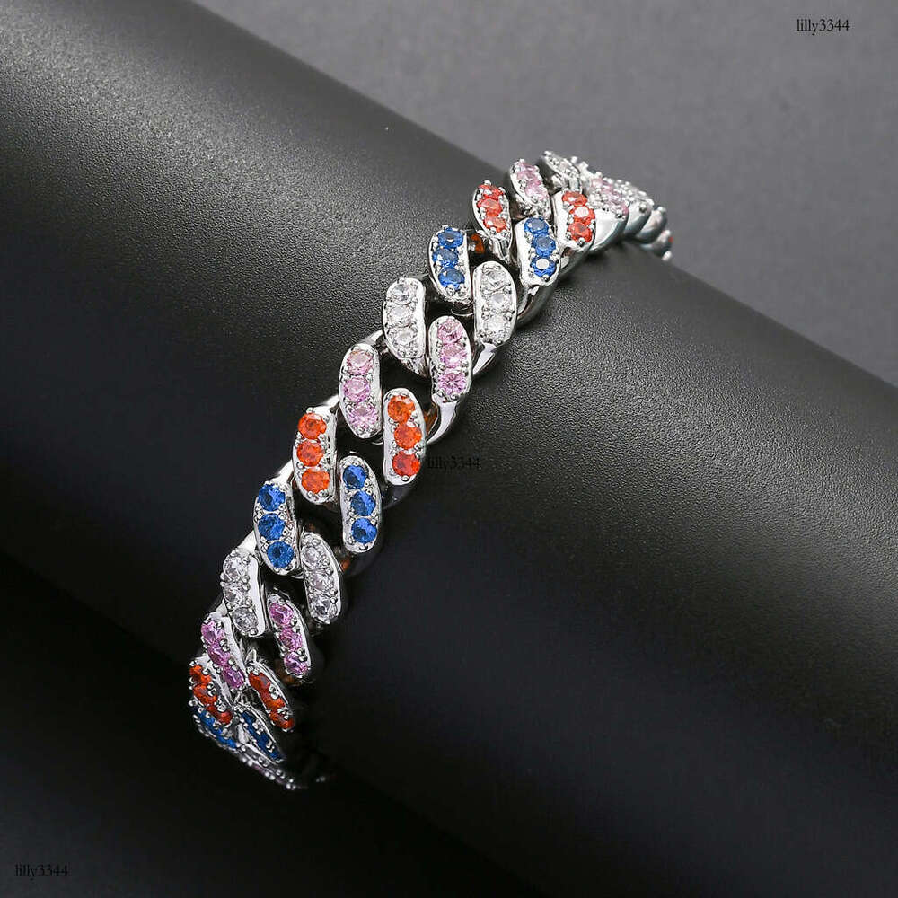 Bracelet 12mm Micro Paved 4 Color Zircon Cuban Chain Men's Hip Hop Trendy Accessories