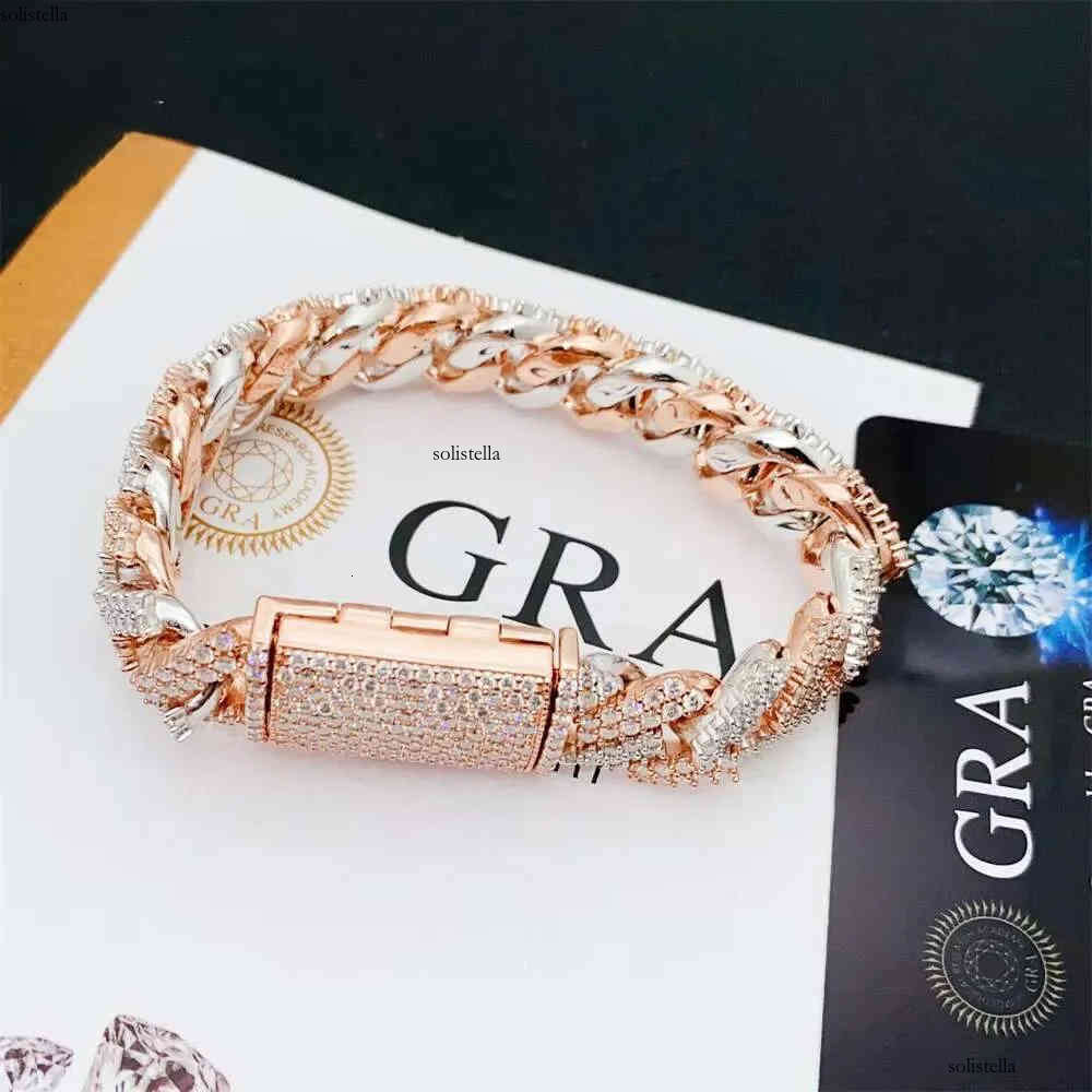 Two Color 15 mm HIP HOP Sterling Sier Moissanite Dia Jewelry Fashion Cuban Link Chain Necklace Bracelet Unisex
