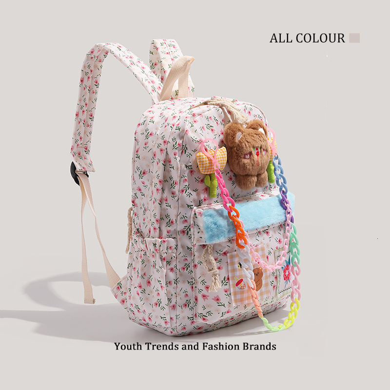 Soft Cute Bear Floral Backpack for Women, Large Capacity Anime Style Student School Bag ddmymoon