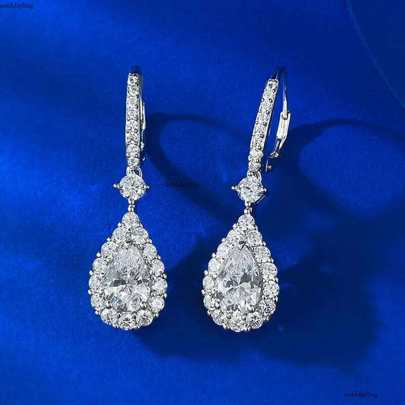 2025 Choucong Brand Dangle Earrings Jewelry Pure 100% Sterling Sier Pear Cut White Moissanite Dia Lady Fashion Water Drop Clip Women Earring Gift