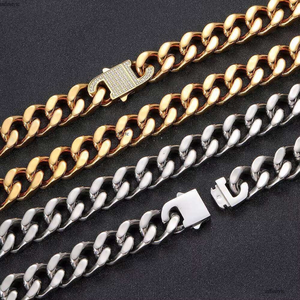 Hip Hop Jewelry High Polish Miami Link Iced Out Clasp Gold Plated Stainless Steel Cuban Bracelet for Men
