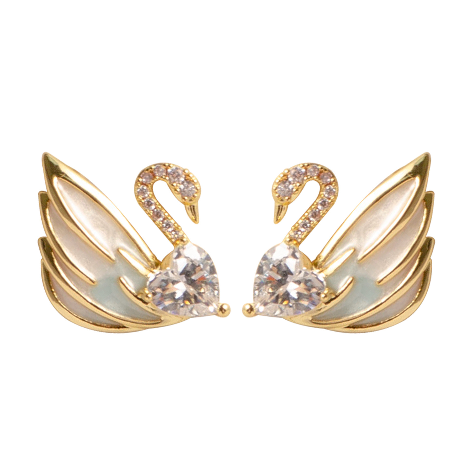 Korean Fashion Exquisite Glaze Inlaid Dia Super Shiny Zircon Swan Earrings for Women High-end Versatile Elegant Sier Needle Ear Jewelry