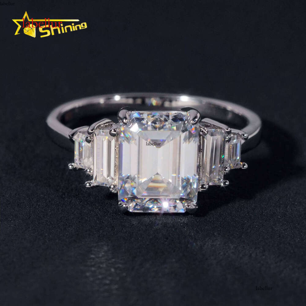 Gold Rhodium Plated VVS Cubic Zirconia Silver Emerald Cut 3CT Women's Engagement Wedding Ring