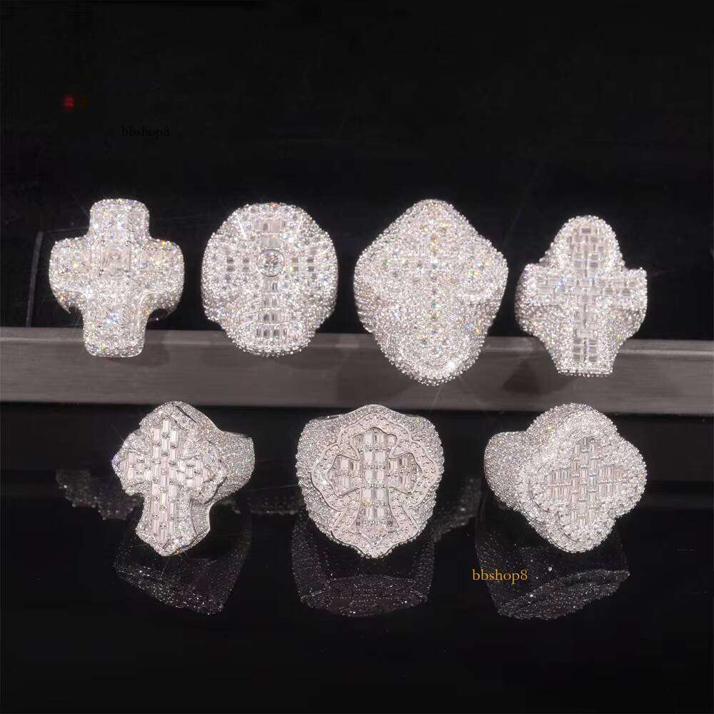 Pass 100% testStyle Hot Sale Vvs Men Dia Rings Sier Ice Out Cross Moissanite Hip Hop Ring Collection