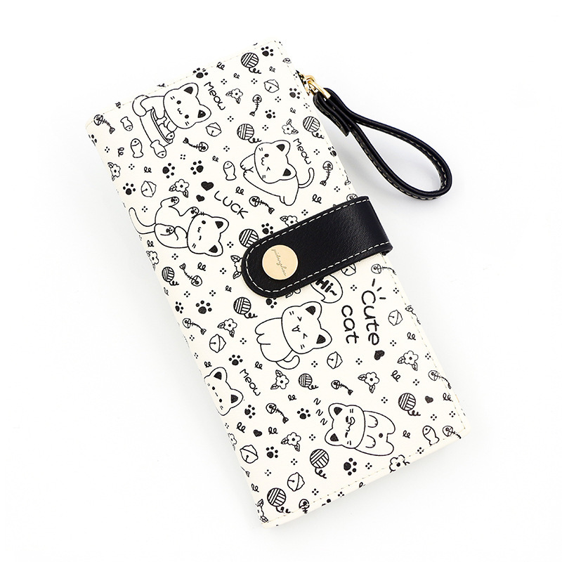 Black And White Long Japanese Style Simple Cute Cat Pattern Print 80% Off Luxury Bag Multi-functional Large Capacity Women's Clutch
