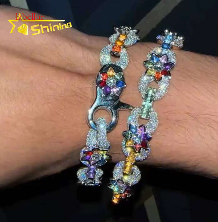 Customized Rapper Jewelry Iced Out Hip Hop Sterling Sier Moissanite Cuban Link Bracelet for Men Women