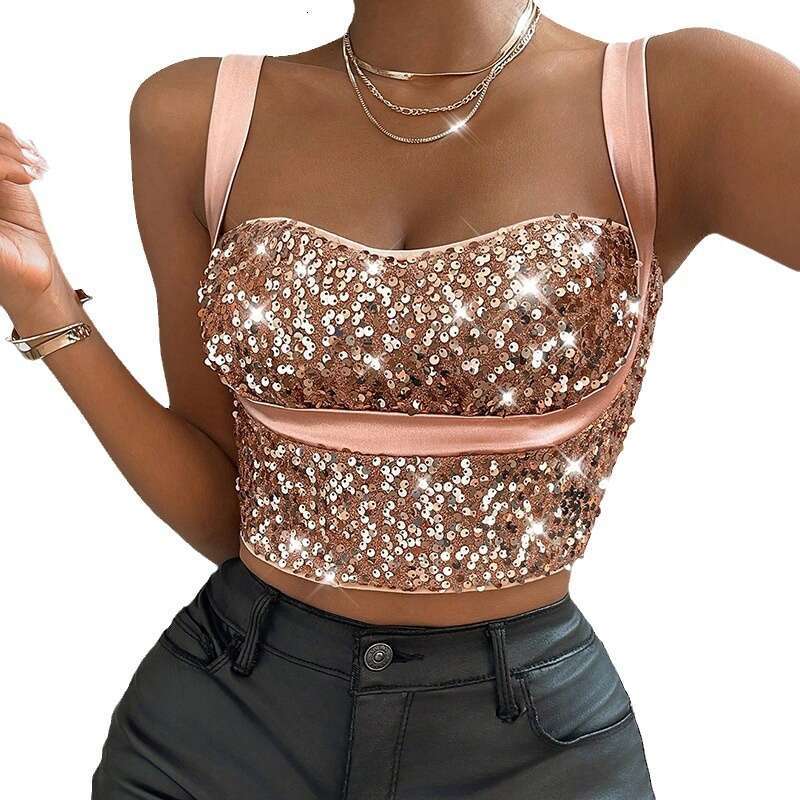 New Fashion Trend Women's Backless Slim Fit Sequin aded Vest