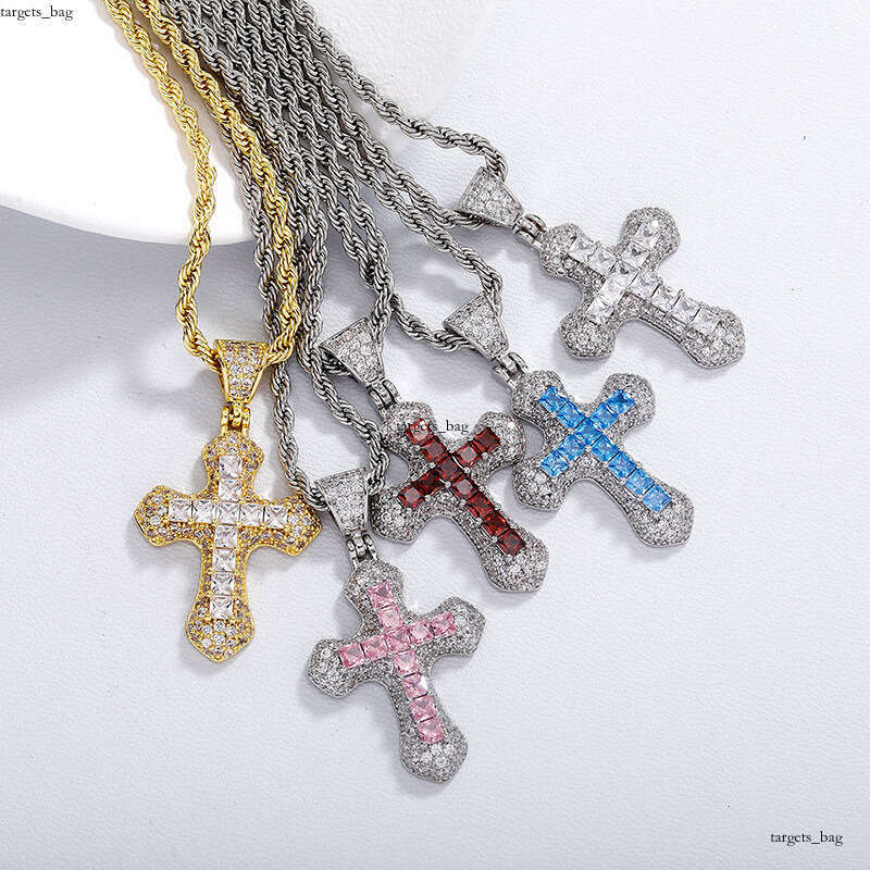 Hip Hop Blue Moissanite chain Cross Men's Necklace Fashion Versatile Sweater Chain Jewelry