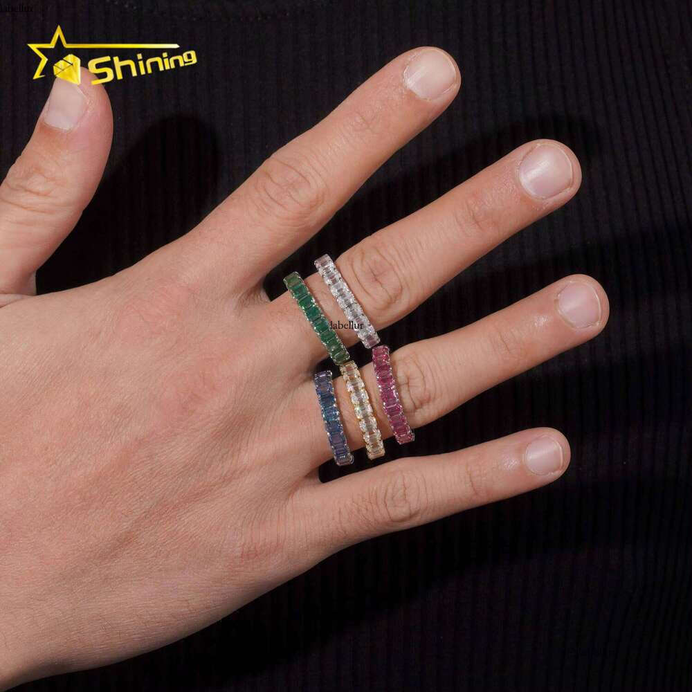 S Silver Emerald Cut VVS D Color Eternal Colorful Pyroxene Fine Jewelry Unisex Gift Wedding Ring