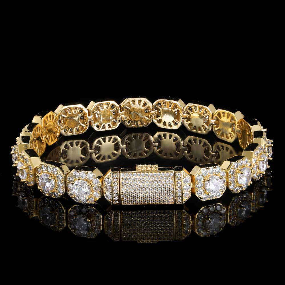 Men's Hip-Hop Zircon Rock Candy Trendy Brand Personality Gold Bracelet Accessory