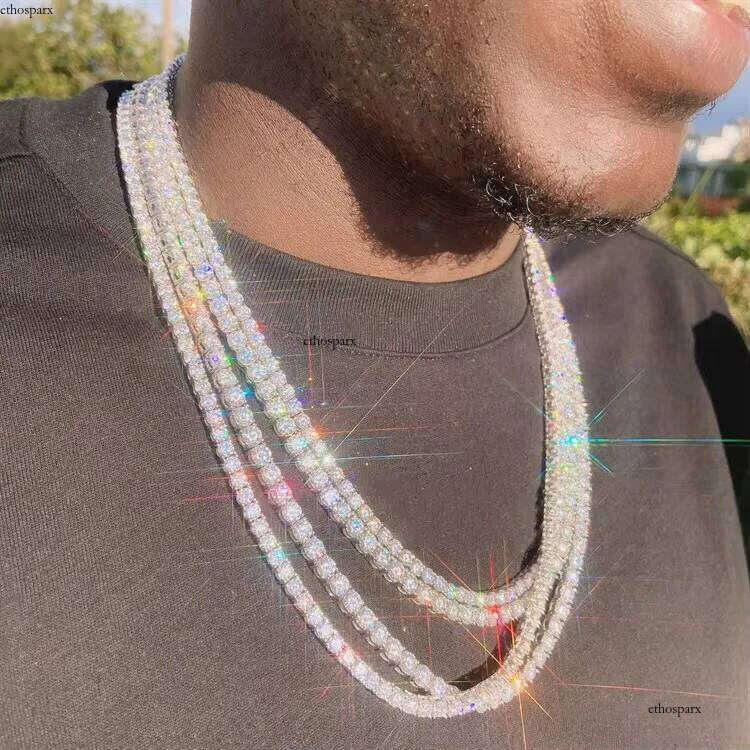 Hot Selling Sterling Sier Moissanite Tennis Chain Hip Hop Style Necklace
