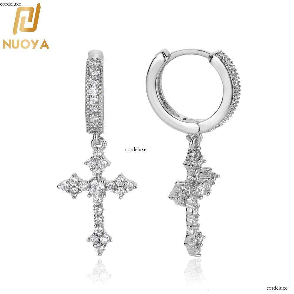 New Cross Micro Pave Zircon Hiohop Earrings Personality Rap Accessories