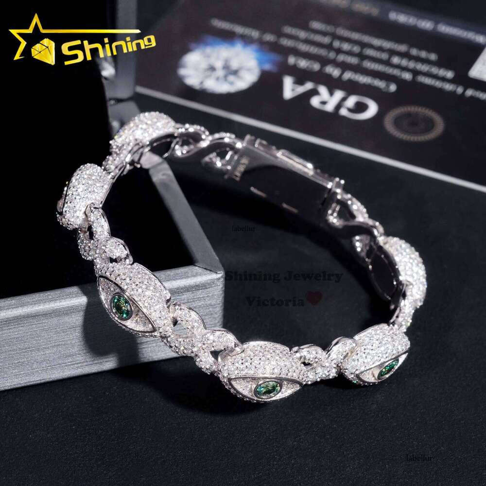 Hot Selling Hip Hop Cuban Sier 8MM Width VVS Moissanite Dia Evil Eye Link Bracelet for Men