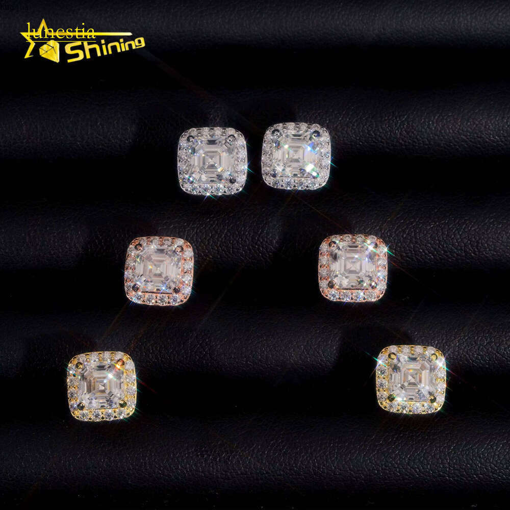 RTS Tester Certified Hip Hop Jewelry Sier Asscher Cut VVS Dia Moissanite Stud Fashion Earrings