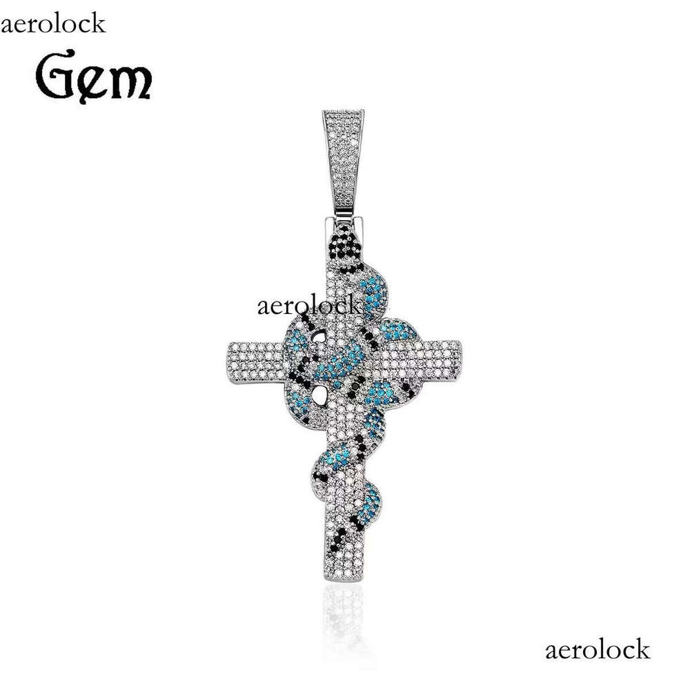 Vintage Hip-Hop New Colorful Snake-Shaped Cross Pendant Niche Versatile Accessories Direct Shipping