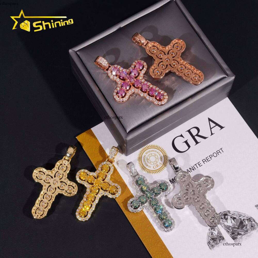 New Fashion Jewelry Gold-Plated Sier Cross Necklace Iced Colorful Chrysolite Charm Pendant