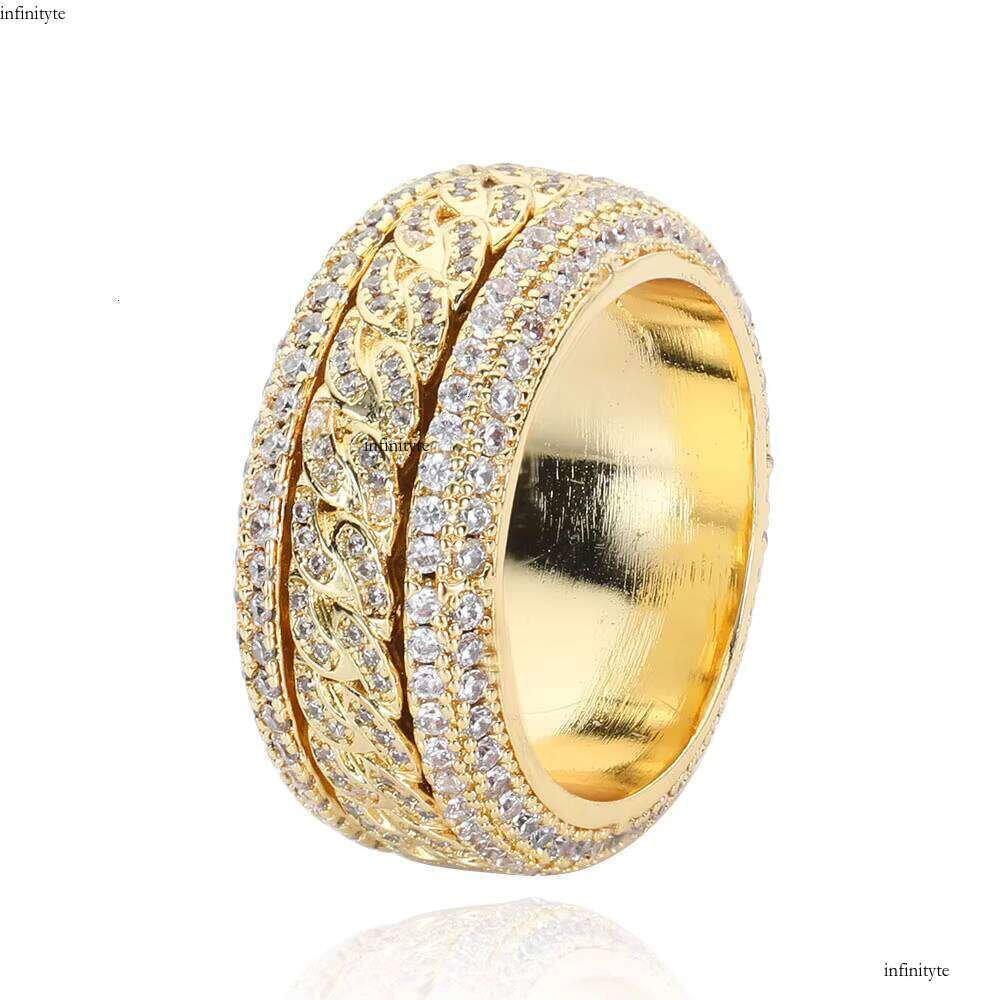 NUOYA Iced Out Bling Cz Spinner Cuban Hip Hop Gold Plated Dia Ring Women