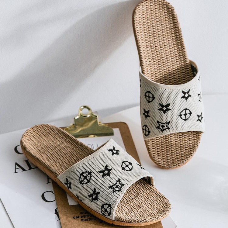 Designer Slippers Linen slippers Women Summer New Fashion Couple Home Home anti-slip thick-soled linen slippers Four Seasons Cool Slippers Free shippi