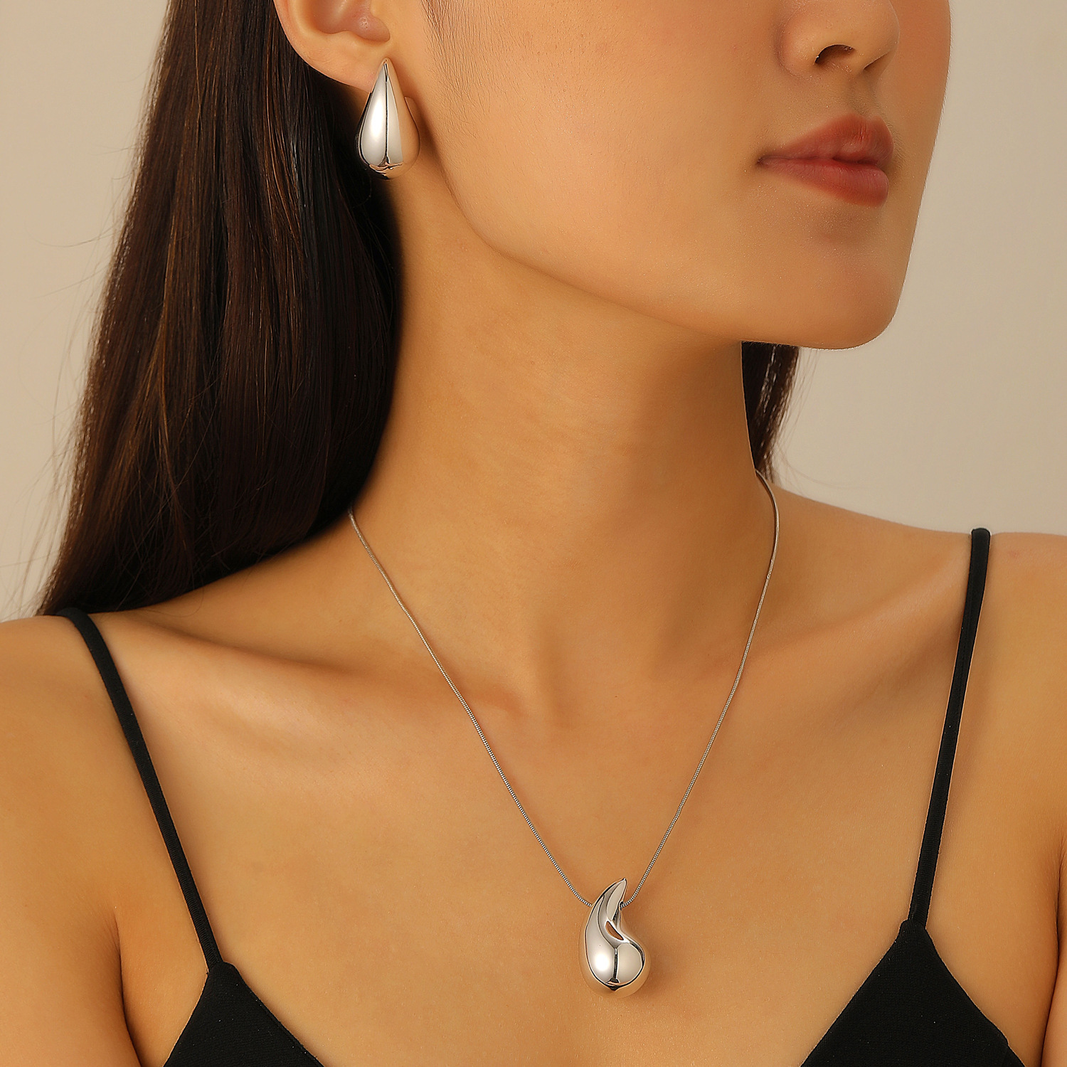 Water Drop Earrings Necklace Women's Bracelet Fashion Electroplated Ear Hooks Ring Jewelry Four-Piece Set