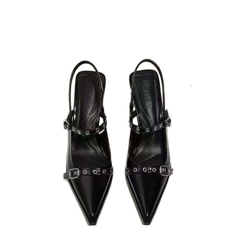 High Heels Designer Shoes for Women 2025 Summer New Black Pointed Stiletto French Style One Strap Closed Toe Sandals Shallow Mouth Single Shoes