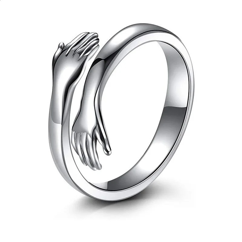 Romantic Hand Hug Rings Gold Silver Color Adjustable Couple Finger Ring Fashion Jewelry For Lovers 250805