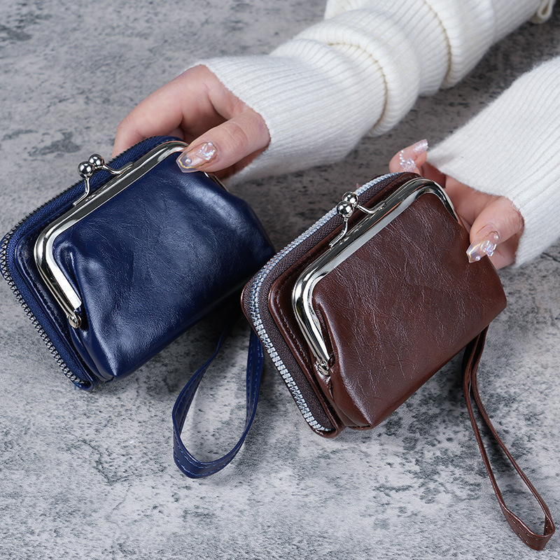 In Stock Factory Cross-border Supply Women's Buckle Coin Purse 4inch Zipper Clip Bag Clutch Luxury Bag Vintage Bag