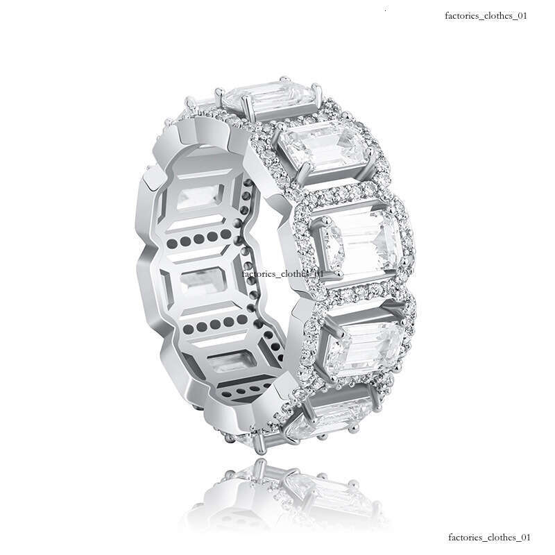 Rectangular Zircon Hip Hop Men's Full Band Ring