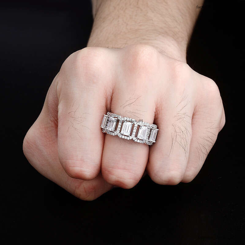 Rectangular Zircon Hip Hop Men's Full Band Ring