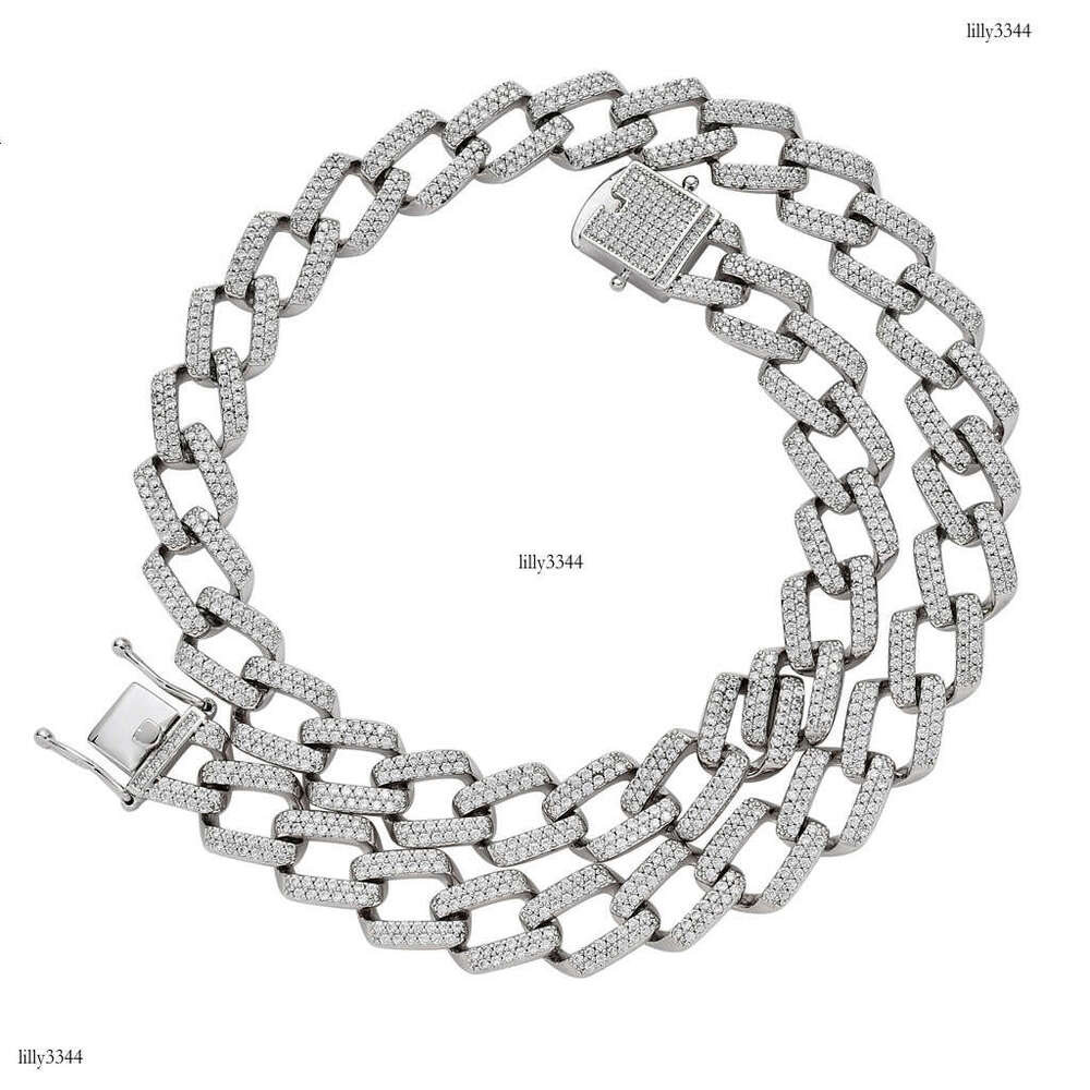 Strip-Shaped Rhombus Miami Cuban Chain 14mm Full Moissanite chain Men's Hip-Hop Necklace
