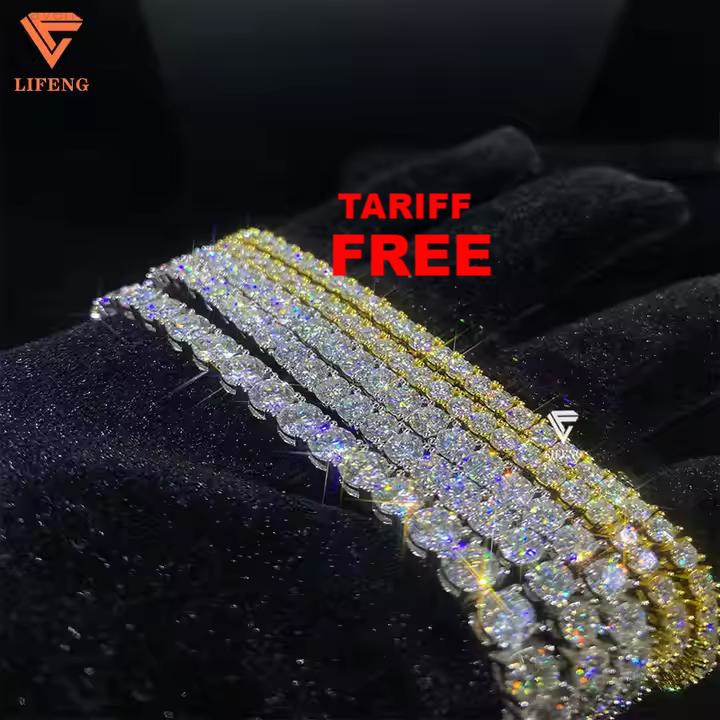 Factory-Price Fine Moissanite Diamond Tennis Chains 3mm-5mm Hip Hop Silver Jewelry Necklaces Bracelets for Men Women Gift