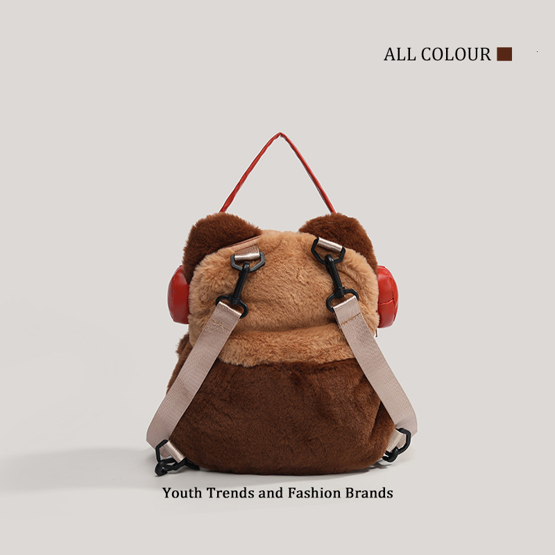 Cartoon Headphones Raccoon Plush Backpack Cute Big Face JK Pain Bag ddmymoon