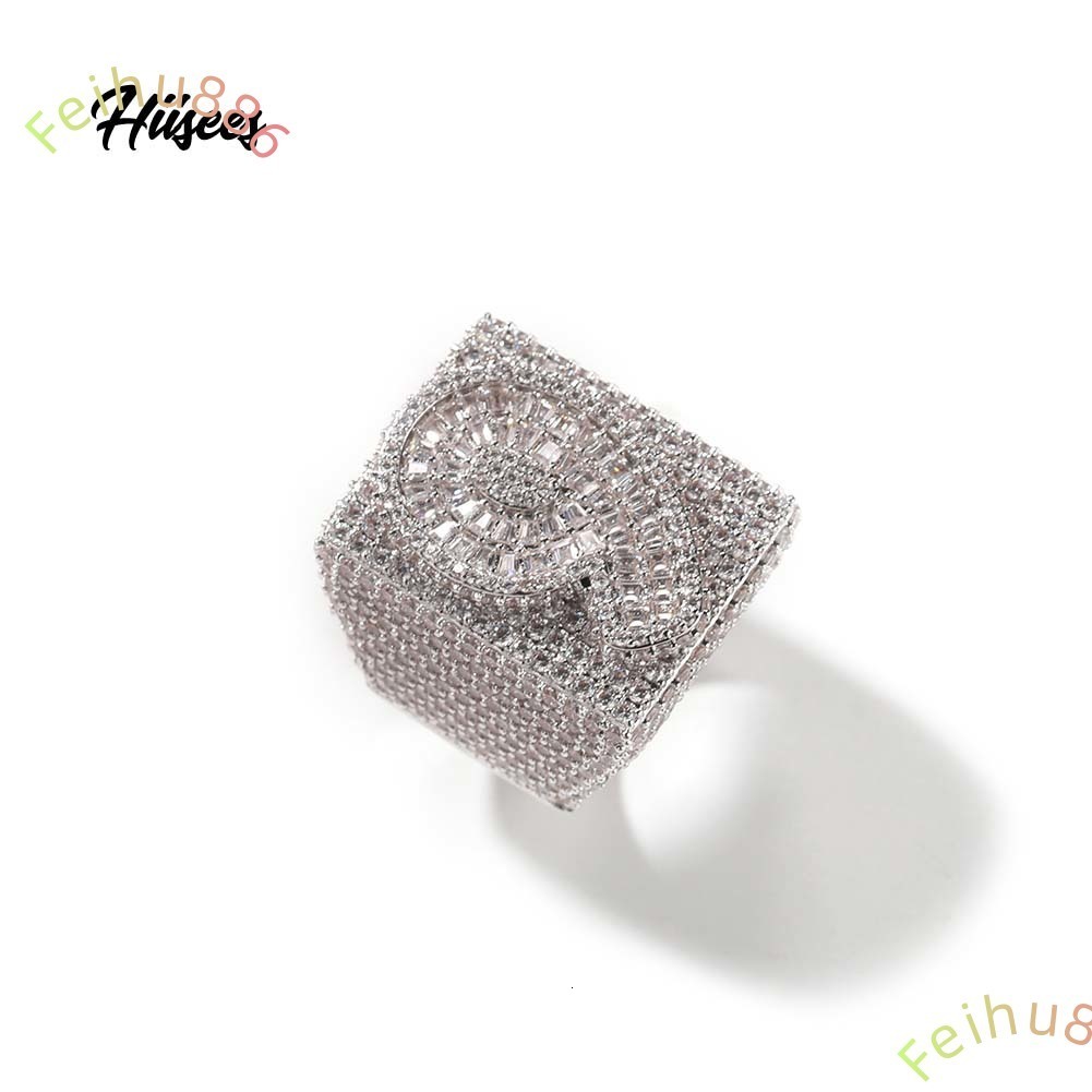 Hiphop Men Women Fine Jewelry Iced Out 925 Sterling Silver Square VVS Moissanite Diamond Ring With GRA Certificate