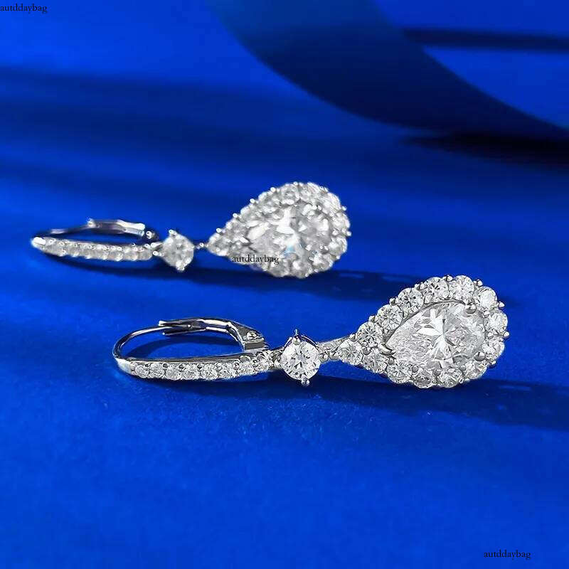 2025 Choucong Brand Dangle Earrings Jewelry Pure 100% Sterling Sier Pear Cut White Moissanite Dia Lady Fashion Water Drop Clip Women Earring Gift
