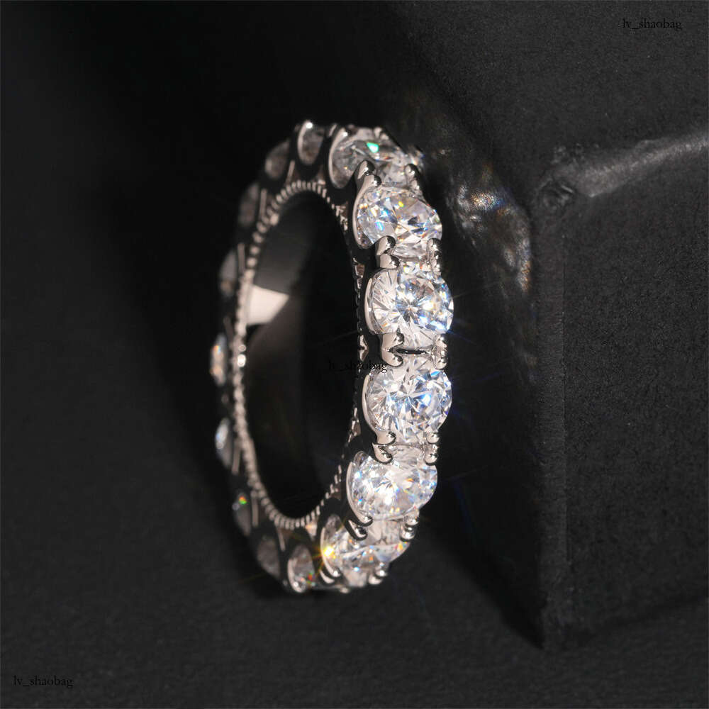 Hip Hop Row Single Stone Sterling Silver Inlaid 5A 5.0MM Zircon Unisex Band Ring Jewelry
