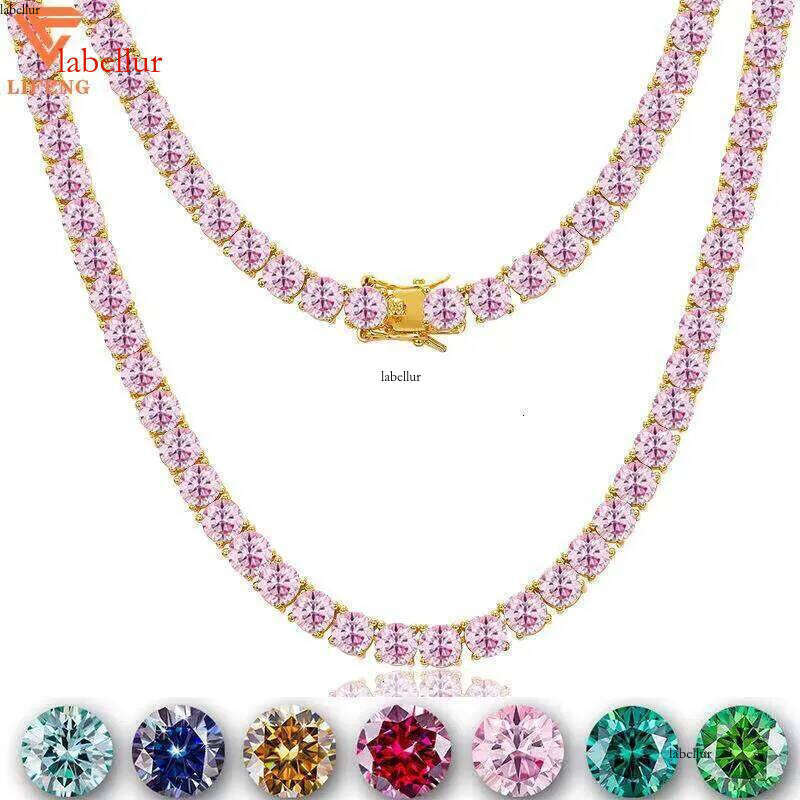 Iced Colorful VVS Silicon Cluster Chain Women's Jewelry Platinum Plated Sterling Sier Tennis Necklace
