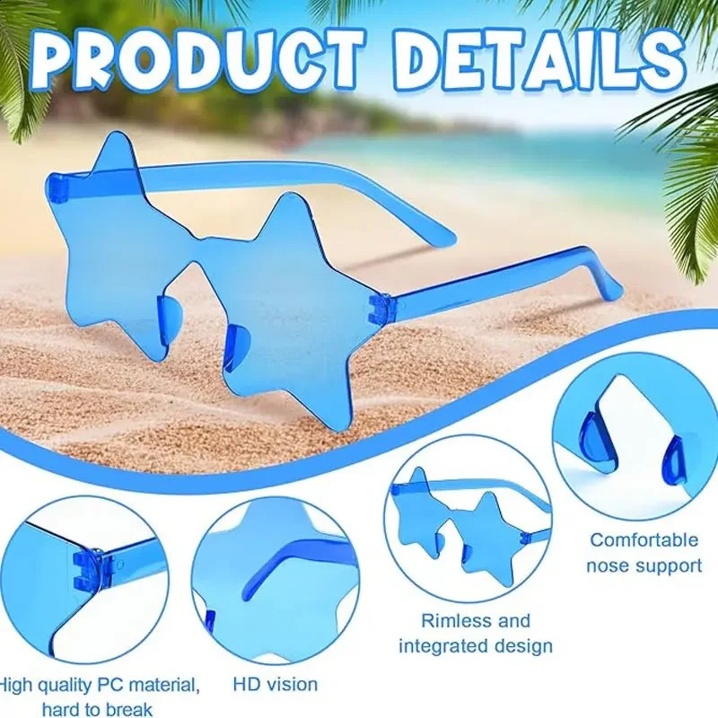 Star Sunglasses Colorful Rimless Star Glasses Transparent Candy Color Sunglass Men Women Po Props Birthday Party Cosplay 250805