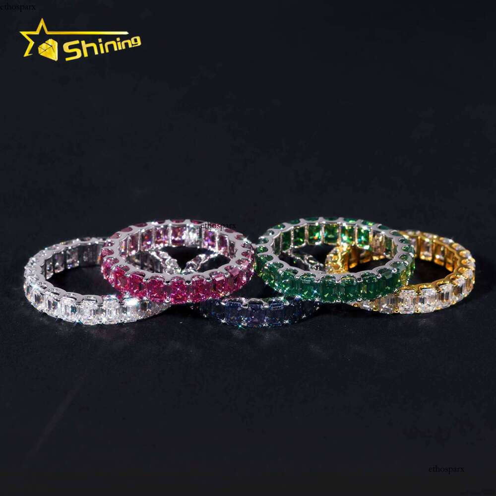 S Silver Emerald Cut VVS D Color Eternal Colorful Pyroxene Fine Jewelry Unisex Gift Wedding Ring