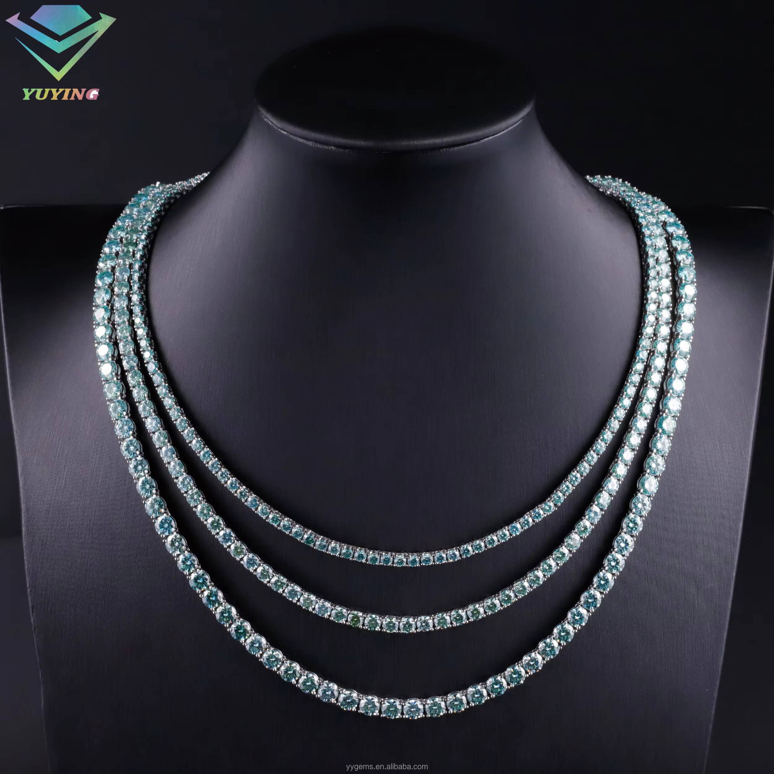 Yu Ying Wholesale Price 3mm 4mm 5mm Pass Diamond Tester Moissanite Diamond S925 Silver Gold Plated Tennis Chain Necklace