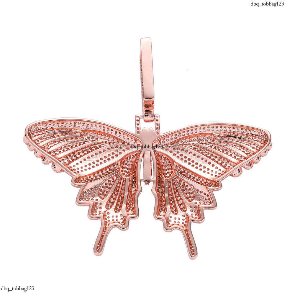 Pink Moissanite chain Pendant Rap Personality Exaggerated Large Butterfly Unisex Hip Hop Necklace