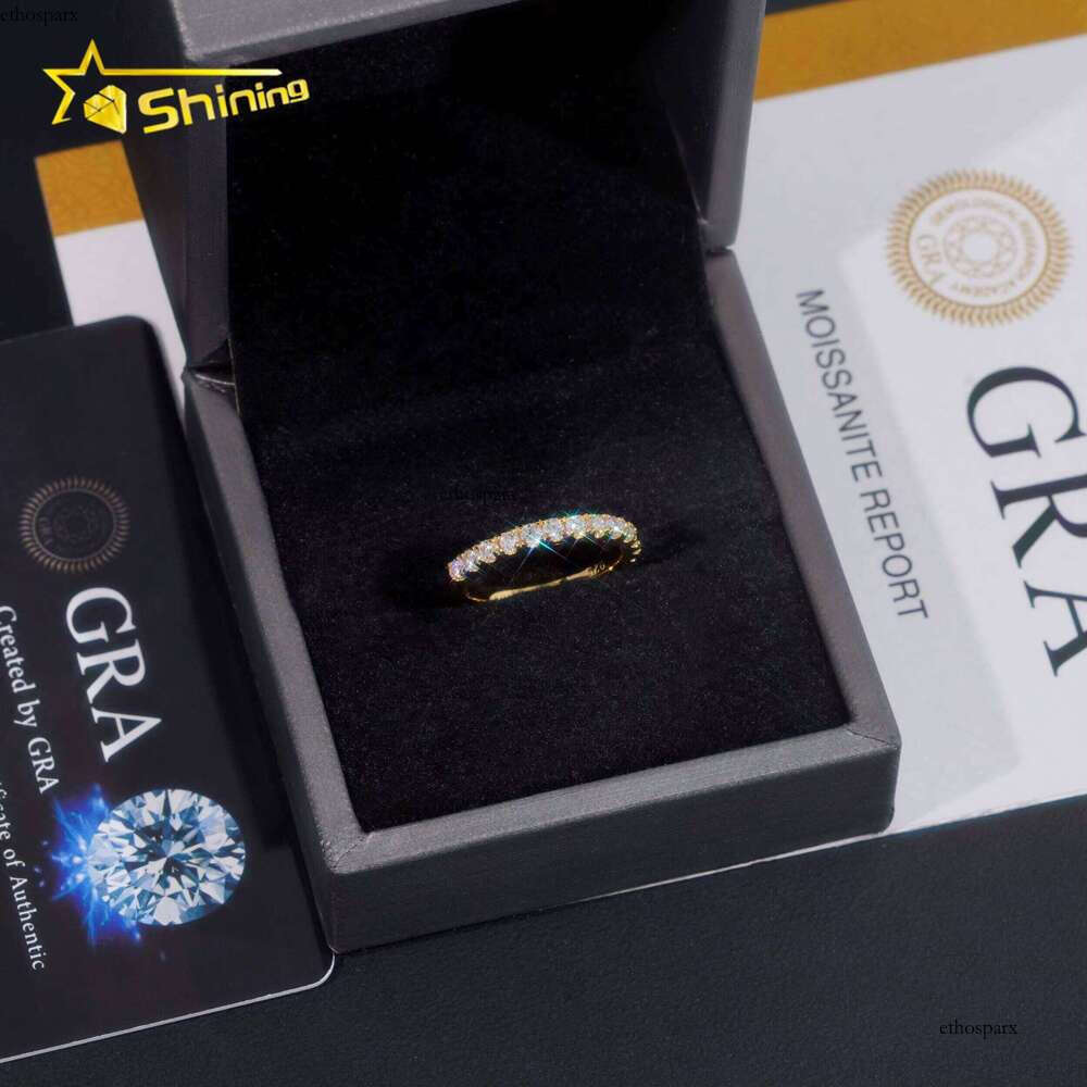 Pass Tester Gold Plated Semi-Eternity 2.2mm Wedding Silver Engagement Gold-Containing Stone Ring