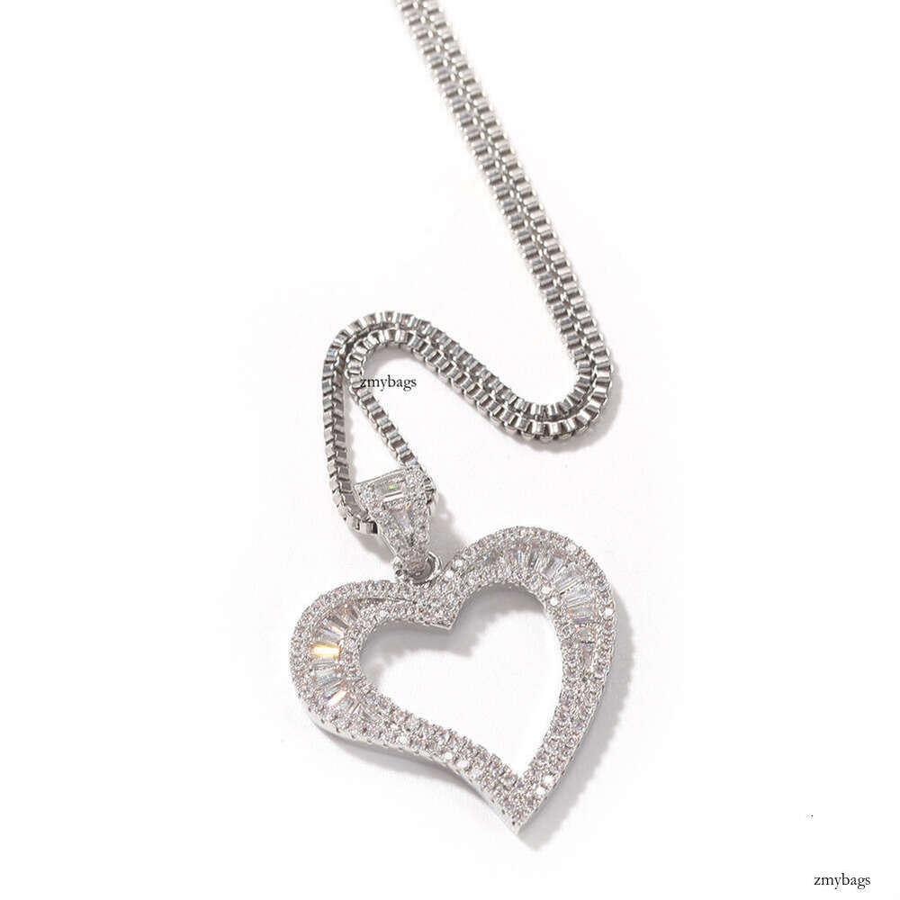 Hip-Hop Boy Ins Style Square Hollow Small Heart Pendant Simple Fashion Moissanite chain Jewelry