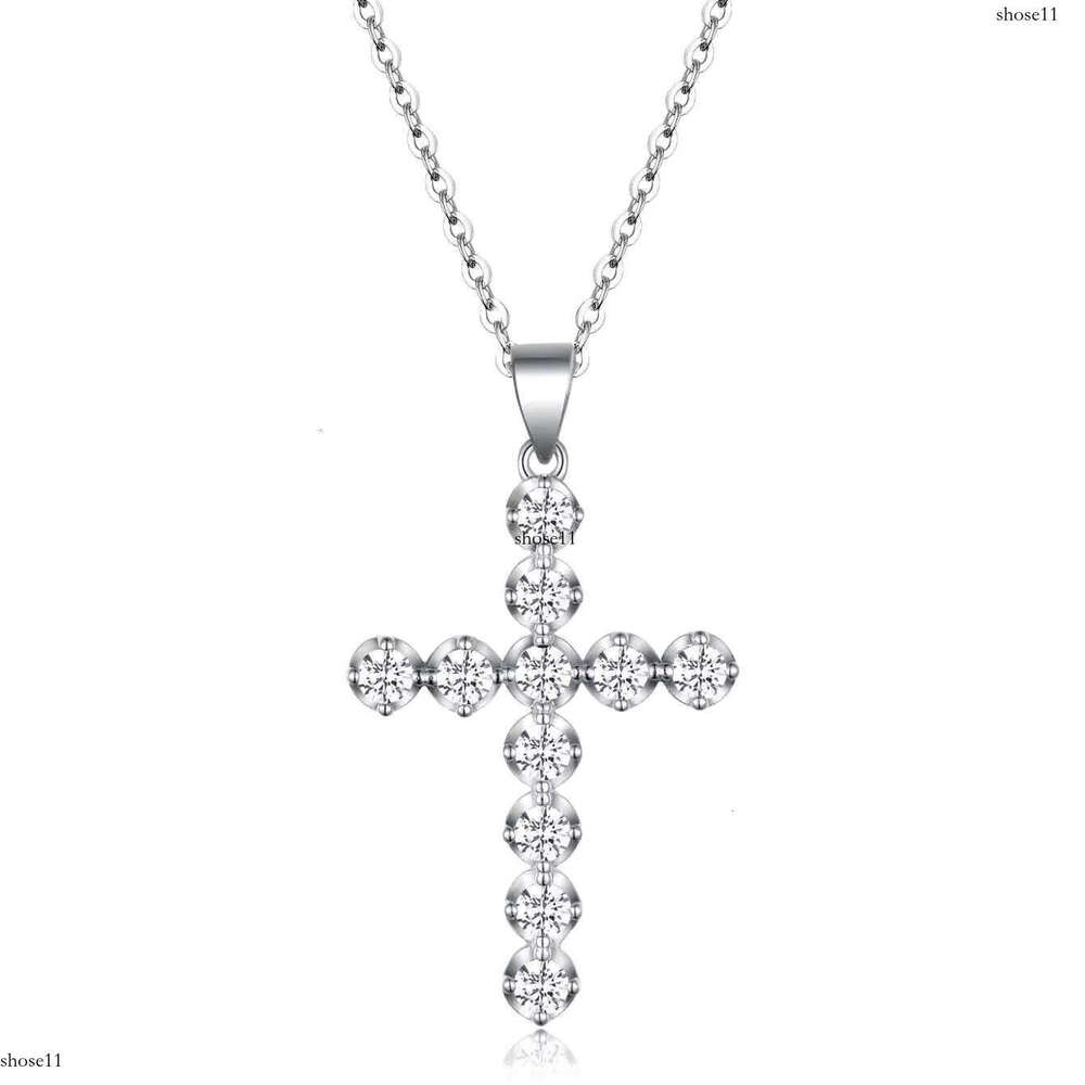 S Sier Starry Sky round Cross Pendant Moissanite Inlaid Womens Wholesale Necklace