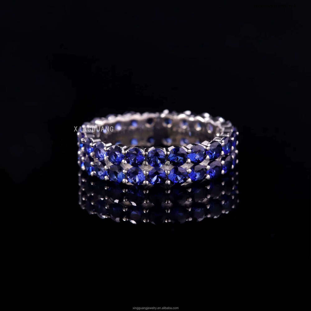 Xingguang Moissanite Jewelry Sterling Sier Lab Grown Sapphire Blue Dia Cuban Ring for Men Women