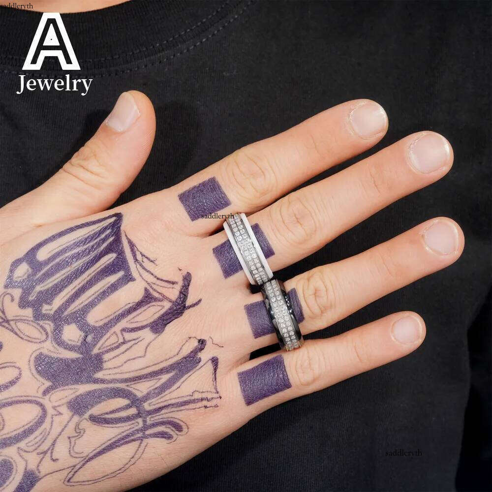 Innovative black white ceramic Moissanite 8/10# Fashion Personality Hip Hop trend rings for men and women