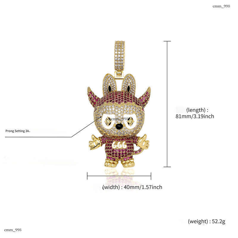 Labubu National Trend Collaboration Hip-Hop Pendant Full Dia Sterling Silver Inlaid Moissanite chain Necklace New INS Cartoon Sweater Hoodie Chain